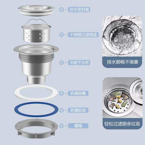 厨房菜盆下水器不锈软钢洗盆下水管套装防返臭管管排水工厂