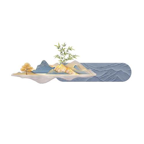 奶油风背有AT-20240靠山客厅饰装画 画灯画 画原木风山壁挂水风景