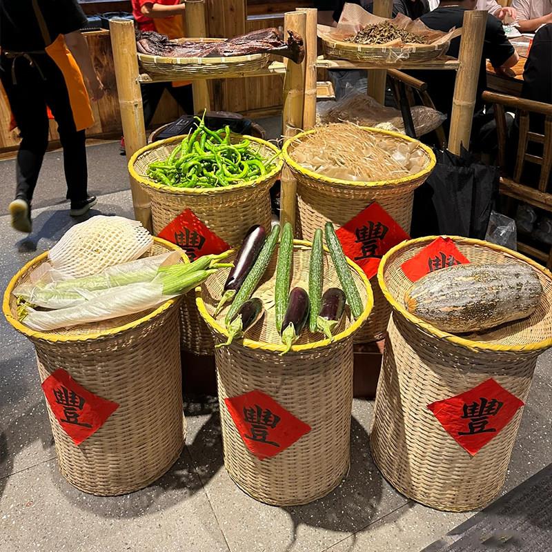 天然竹子精编制品菜篮子收纳编商用竹编农家筐装织饰鼓形箩工艺品
