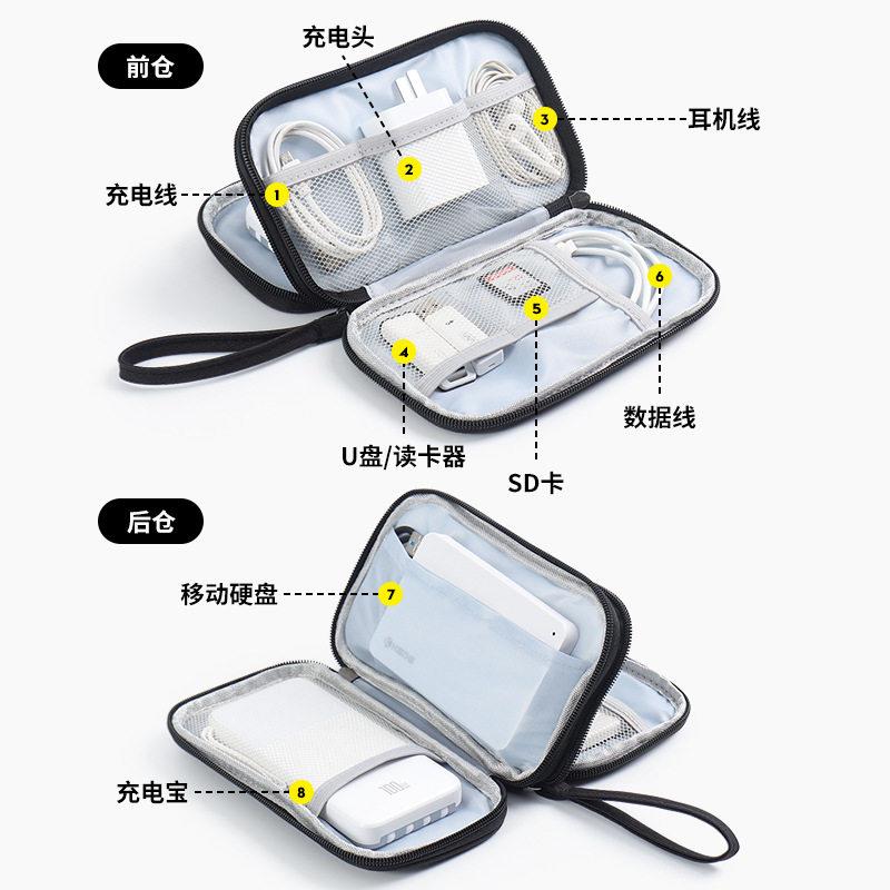 双层防纳水整旅理ZYN数据线数码收包充移动电源行包电子电产品配