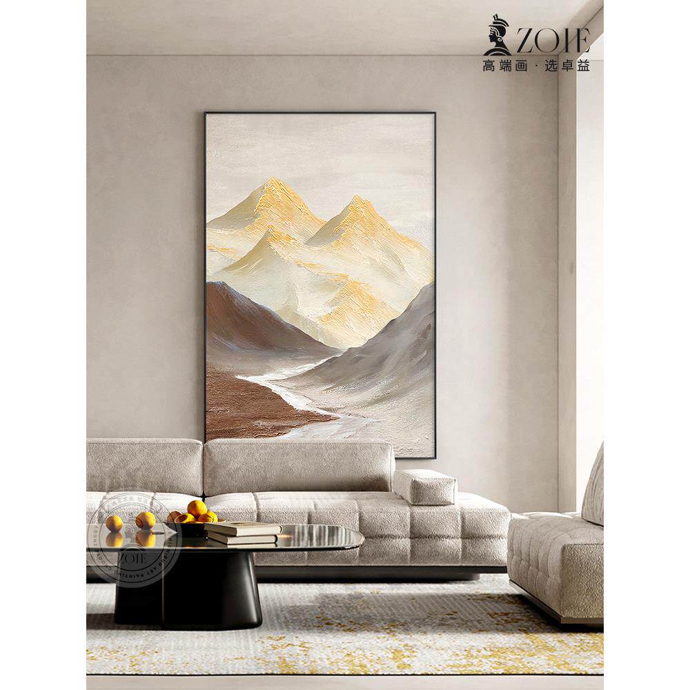 现轻奢客厅装饰画肌感山999水沙背景墙挂户画发大幅玄关入壁画