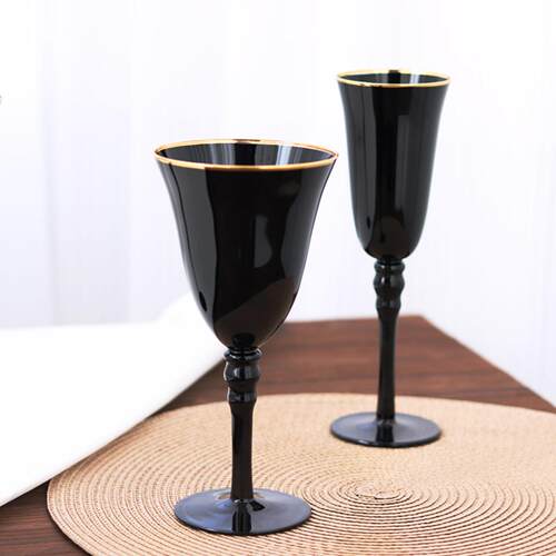 创意黑色葡萄酒杯金边红酒杯