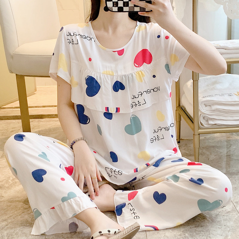 2024新款棉绸睡衣女夏薄款短睡衣/家居服套装