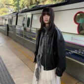 上衣 复古黑色pu皮衣外套女高级感夹克爆款 发财树2026春秋新款 美式