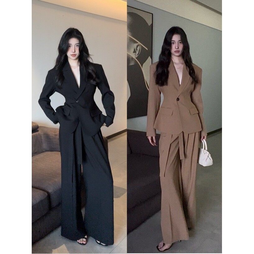 PANPANSTUDIO【麻辣女教】韩系通勤女主同款西服套装中长款阔腿裤,女装/女士精品,时尚套装,淘宝优惠券,粉丝福利购,淘宝优惠卷