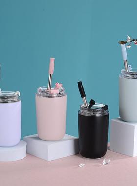 10oz吸管咖啡杯便携式口袋杯小巧可爱类女士杯280ml保温杯LNS风格