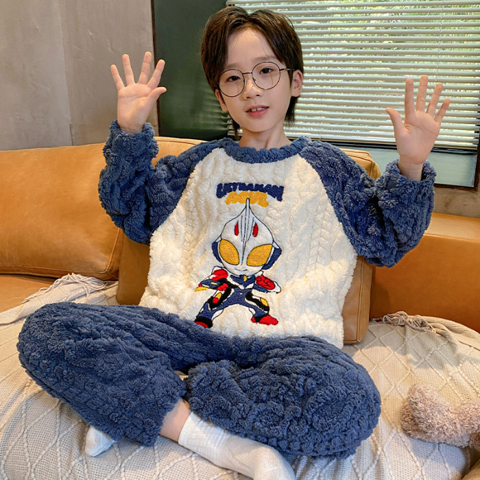 男童儿童奥特曼睡衣秋冬法兰绒