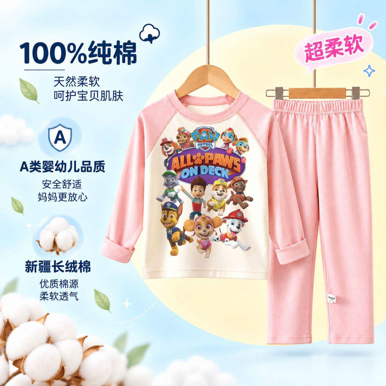 汪汪队一家人女童A类100纯棉睡衣