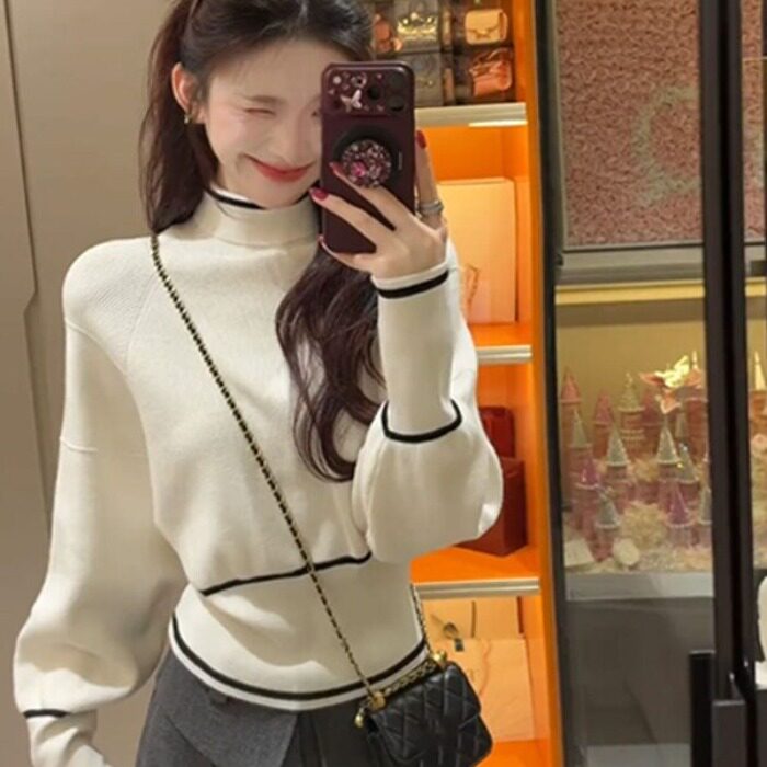 半高领毛针织衫气质收腰显瘦遮肉
