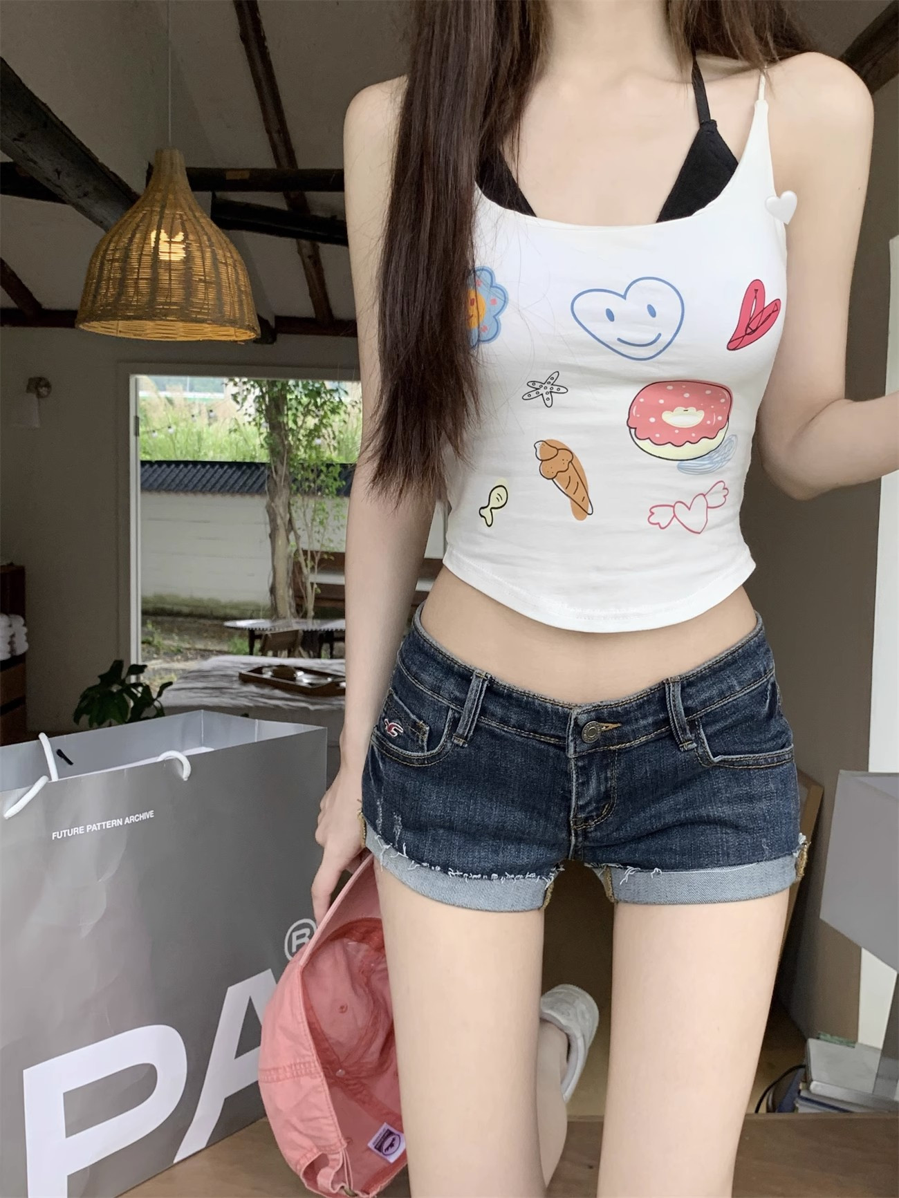 美式辣妹复古翻边牛仔超短裤女夏季新款低腰百搭显瘦卷边直筒热裤