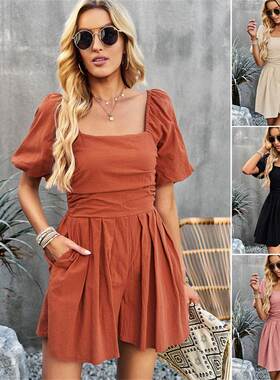 连体裤短裤Black trousers women summer cotton shorts jumpsuit