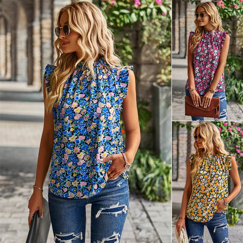 无袖碎花衬衫 Loose top spring 2023 sleeveless floral shirts