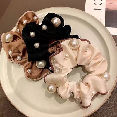 Pearl scrunchie Satin adult temperament hair accessories发圈