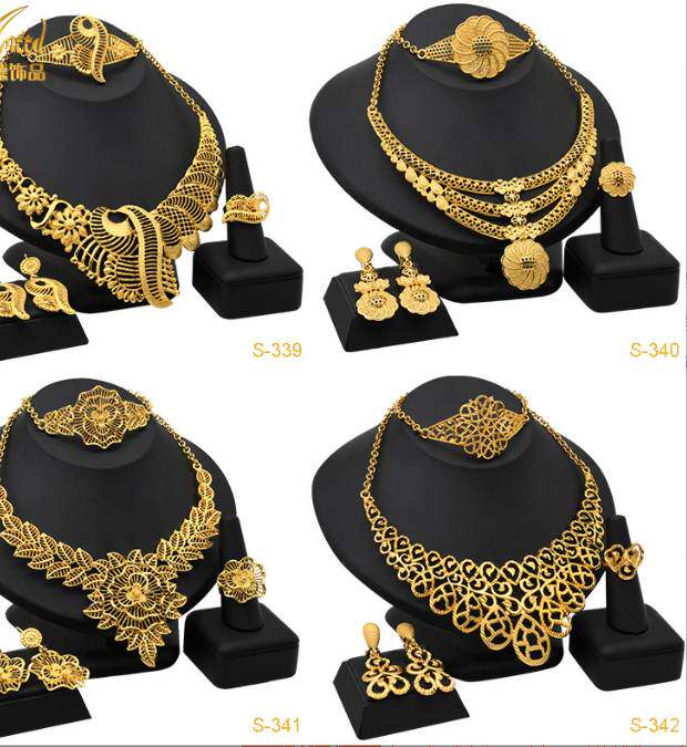 Bride Jewelry Set 阿拉伯新娘项链耳环戒指手链印度女士首饰套装