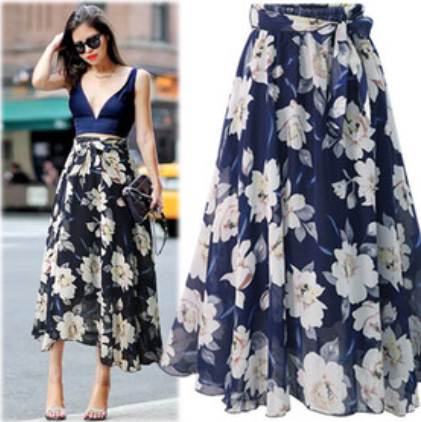 Plus size Women summer chiffon skirt girls print long skirts图片