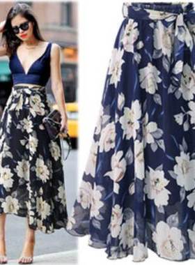 Plus size Women summer chiffon skirt girls print long skirts
