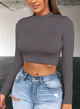 Slim Clothes Crop Top T Shirt Ladies Korean Style Tight Tops