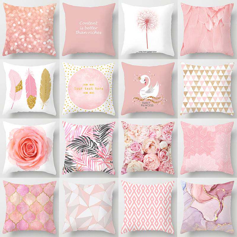 New pink feather hug pillow case sofa pillow cushio cover图片