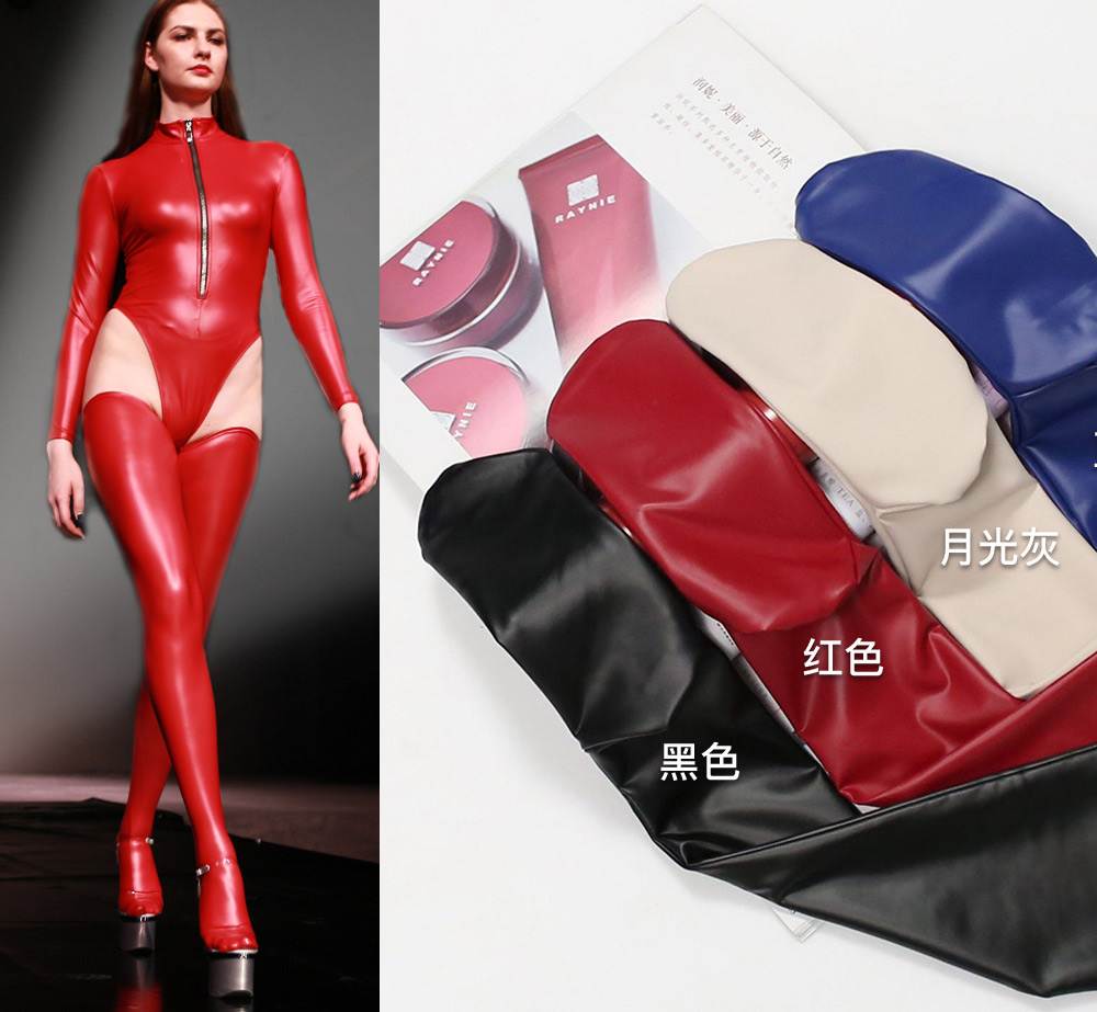 新款性感大腿乳胶氨皮袜酒吧舞台演出黑色长筒过膝高弹皮袜女靴袜