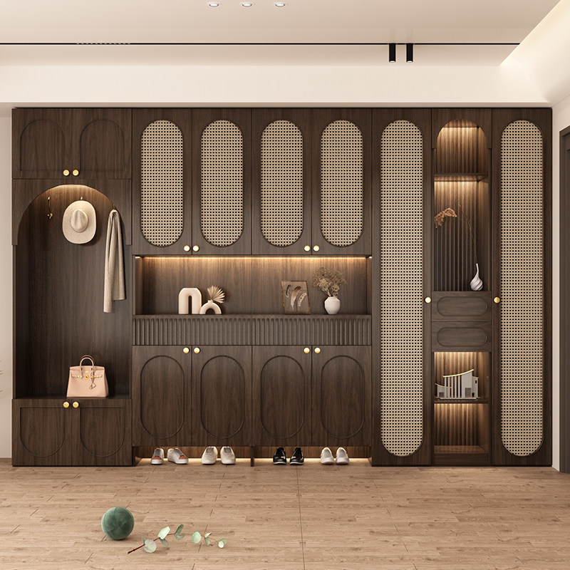 定制复古风鞋柜入户玄关柜一体靠墙家用实木ENF级欧松板储物柜子,住宅家具,鞋柜,淘宝优惠券,粉丝福利购,淘宝优惠卷