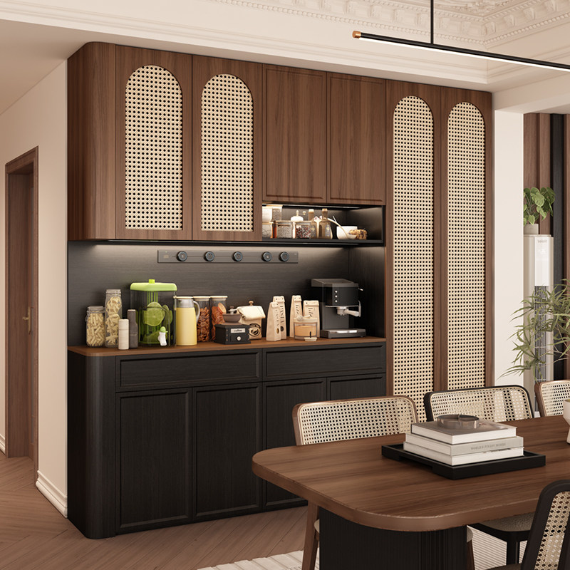 定制中古风餐边柜靠墙一体储物柜法式复古家用大容量酒柜置物柜