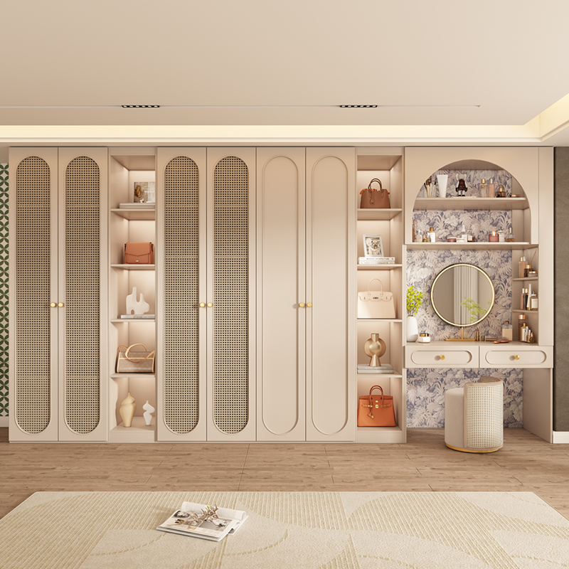 实木藤编简约白色奶油风60cm柜子