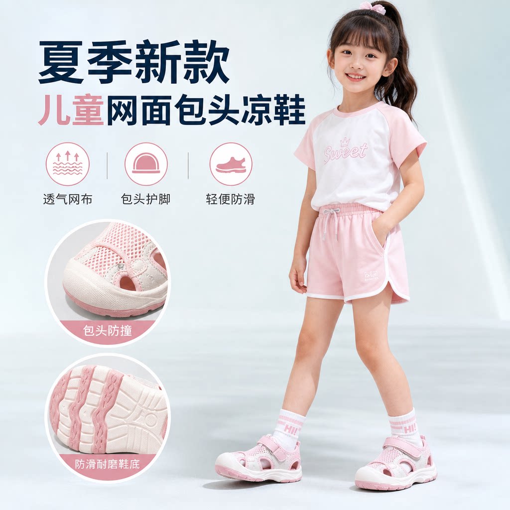 女童运动凉鞋夏季新款儿童网鞋夏款男童鞋子包头中大童凉鞋潮