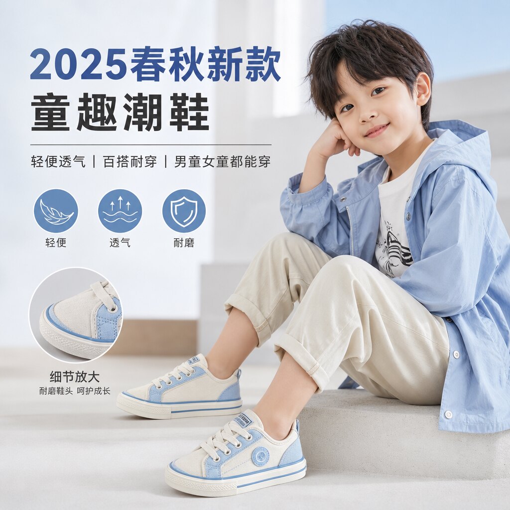 品牌儿童潮鞋子2025春秋新款男童帆布鞋中小童鞋女童板鞋外贸