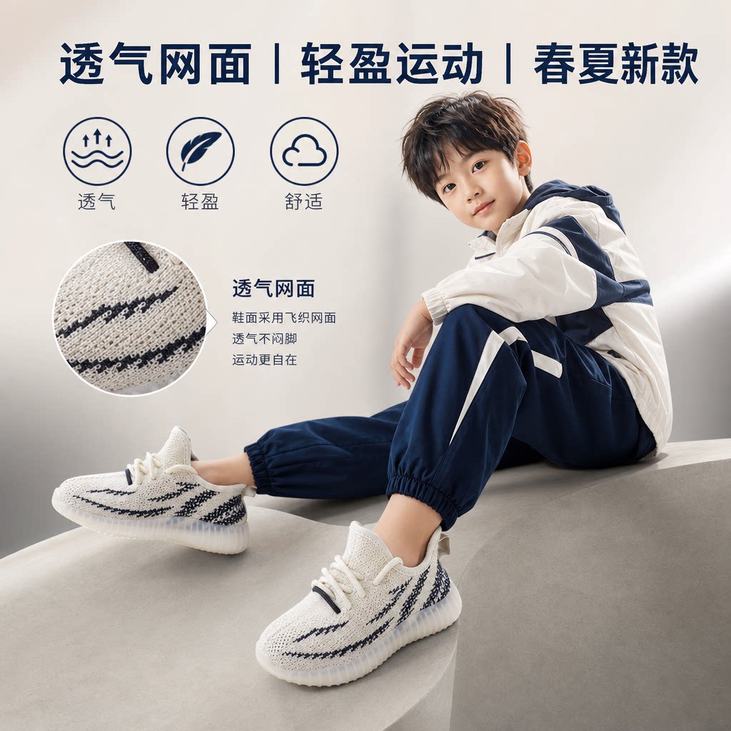 男童鞋子儿童网鞋新款春款椰子鞋透气网面中大童夏季运动童鞋