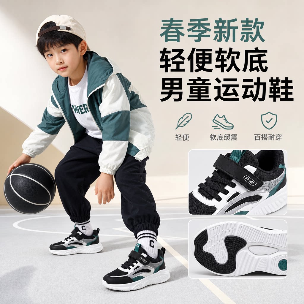 男童运动鞋软底儿童休闲鞋春季新款帅气篮球鞋轻便百搭跑步鞋