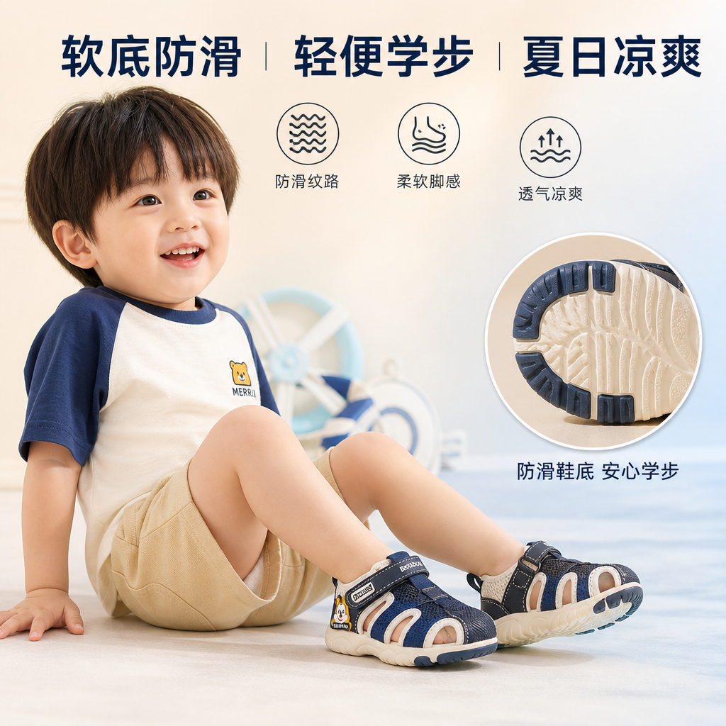 儿童凉鞋2025新款潮小童男孩沙滩鞋运动女宝宝软底防滑学步童鞋夏