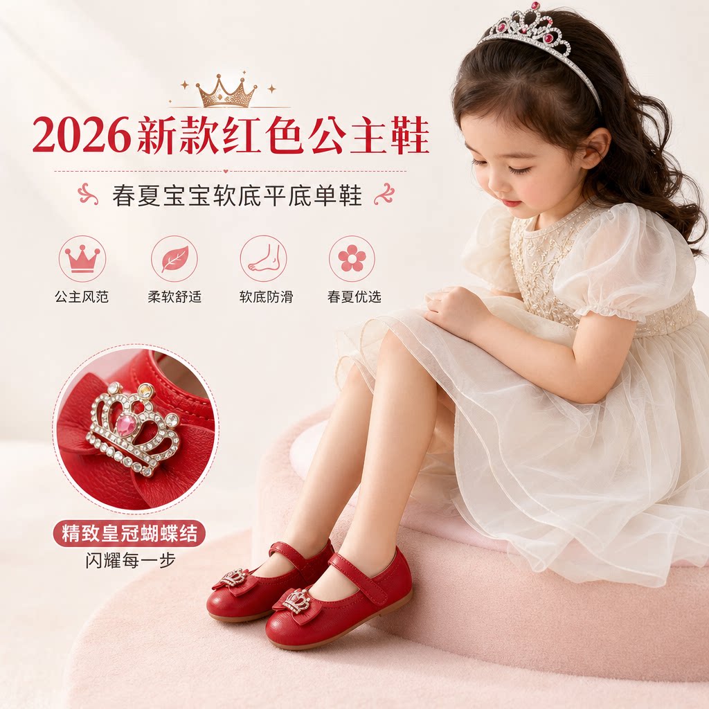 女童皮鞋2026新款红色公主鞋春夏季宝宝小女孩平底单鞋儿童软底鞋