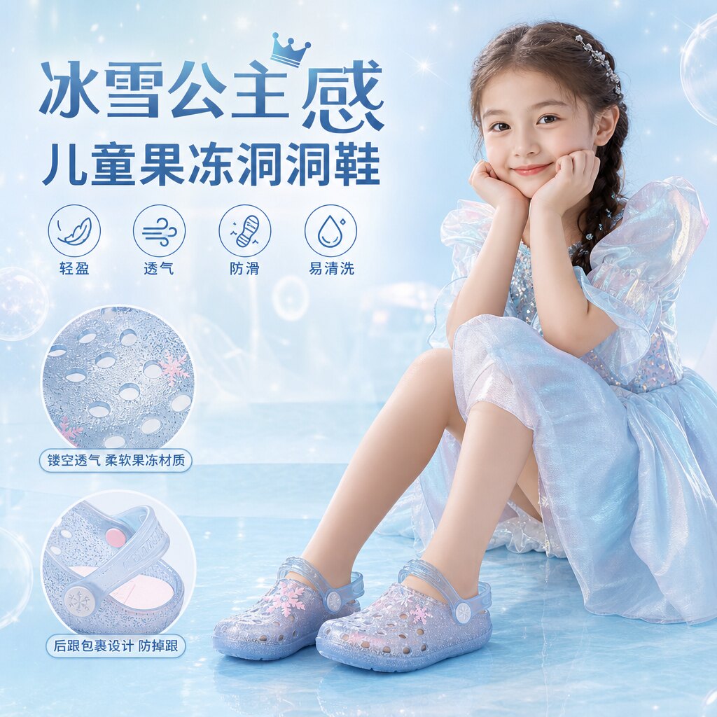 硅胶儿童洞洞鞋果冻鞋冰雪奇缘爱莎公主可爱卡通女童拖鞋夏季