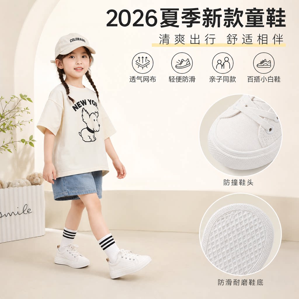 儿童帆布鞋2026夏季新款小中大童板鞋男女童韩版宝宝亲子鞋小白鞋