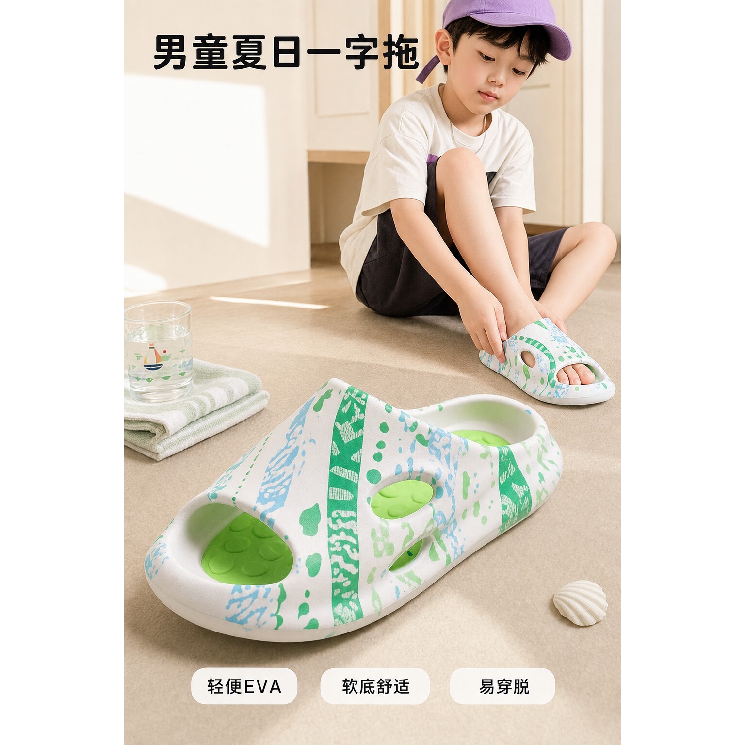 男童夏季一字拖儿童凉拖鞋居家沙滩外穿两用软底休闲拖鞋日常穿搭