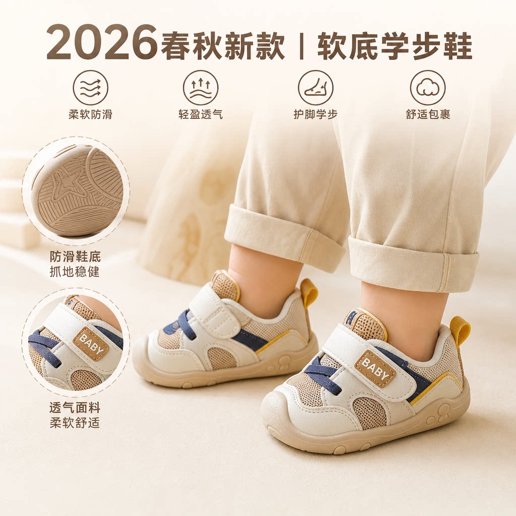 宝宝学步鞋2026春秋新款婴儿鞋男宝宝鞋软底女童休闲儿童机能鞋子