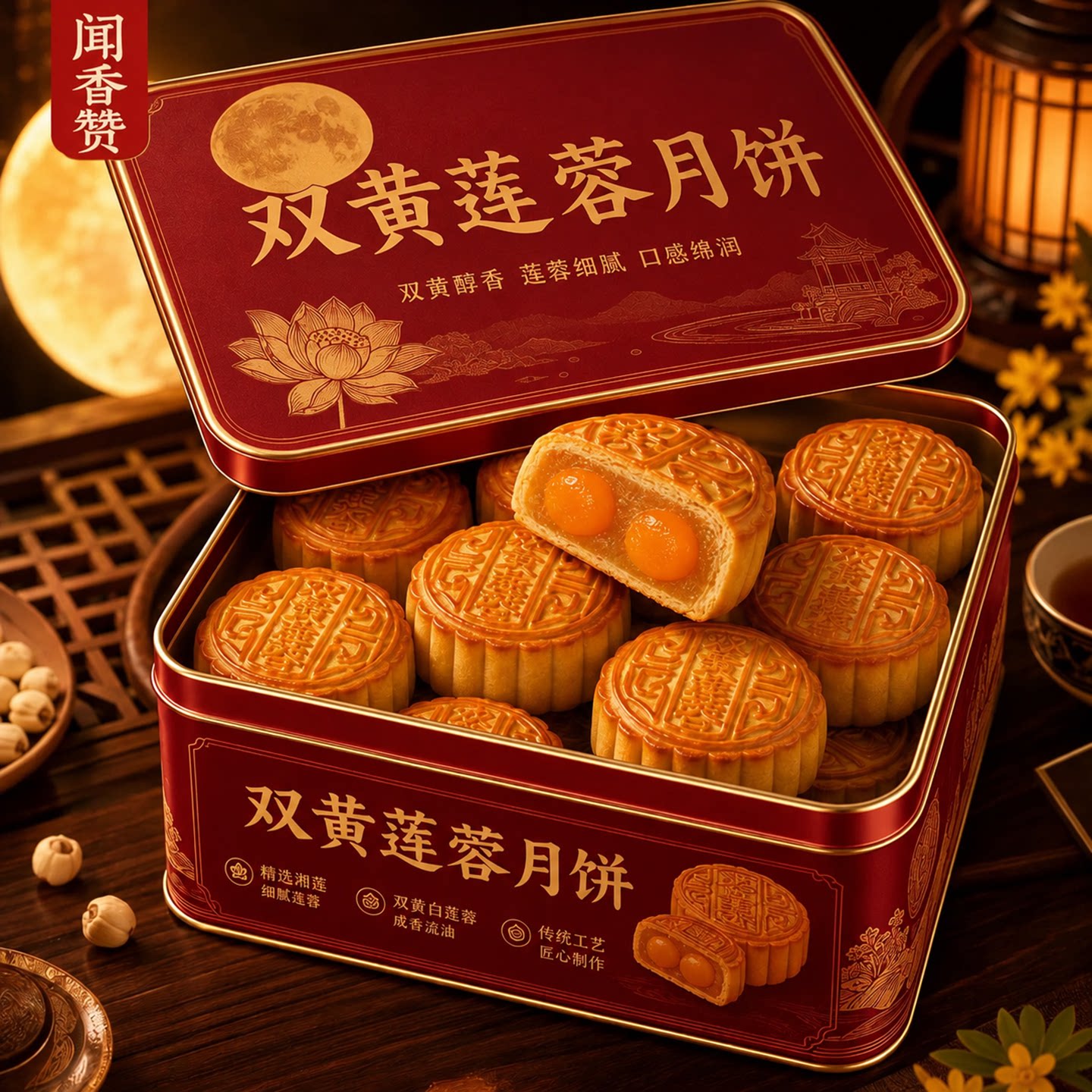 天猫严选双蛋黄莲蓉味月饼广式2026新款月饼散装中秋礼品送礼盒装