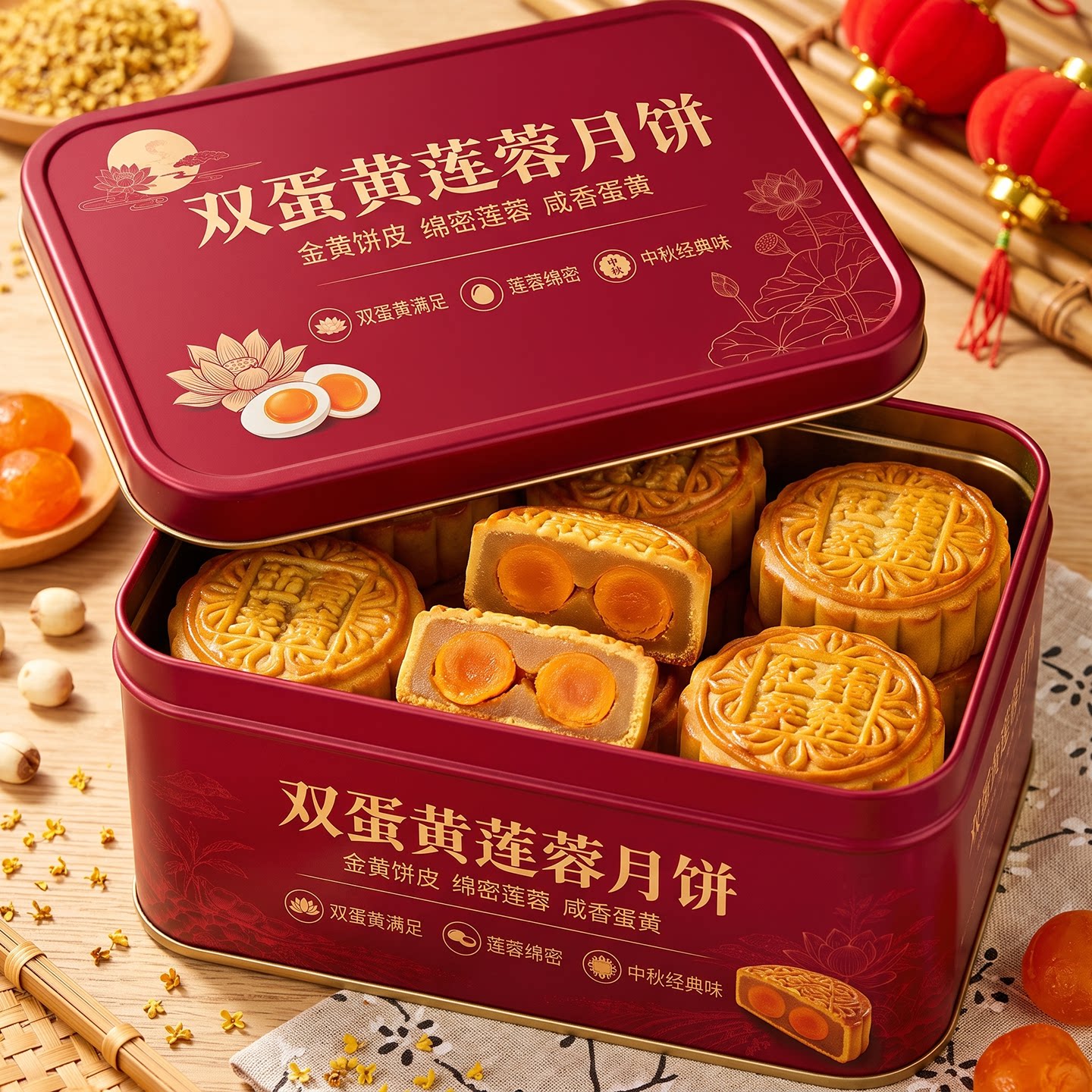正宗广式双黄莲蓉月饼广式咸蛋黄手工月胼独立包装中秋节送礼盒装