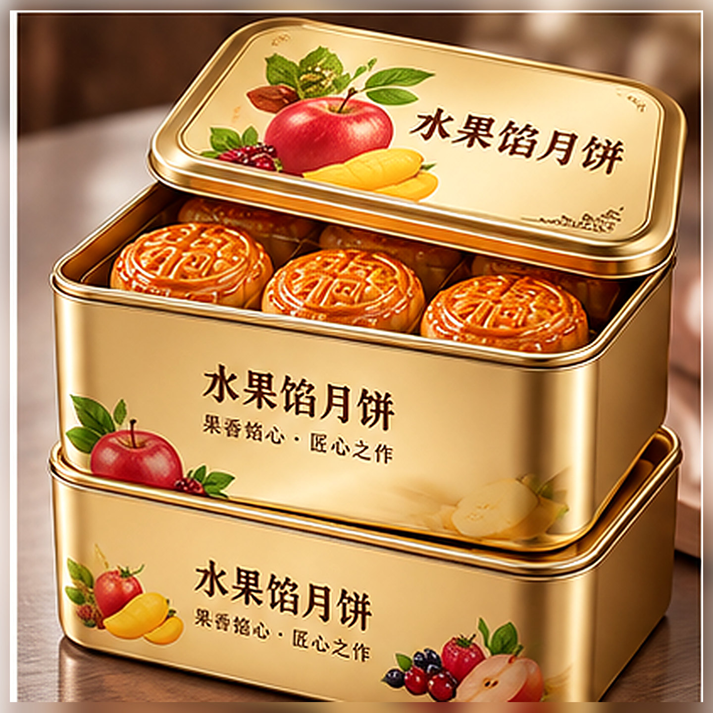老式广东水果馅月饼凤梨水蜜桃草莓哈密瓜多口味甜而不腻混合口味
