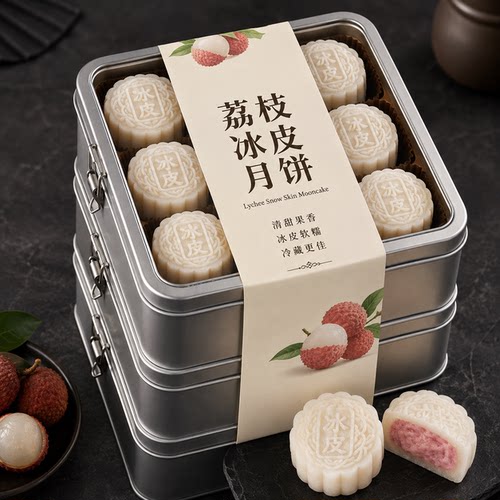 中秋水晶冰皮月饼水果馅荔枝流心官方中式点心糕点零食大全旗舰店