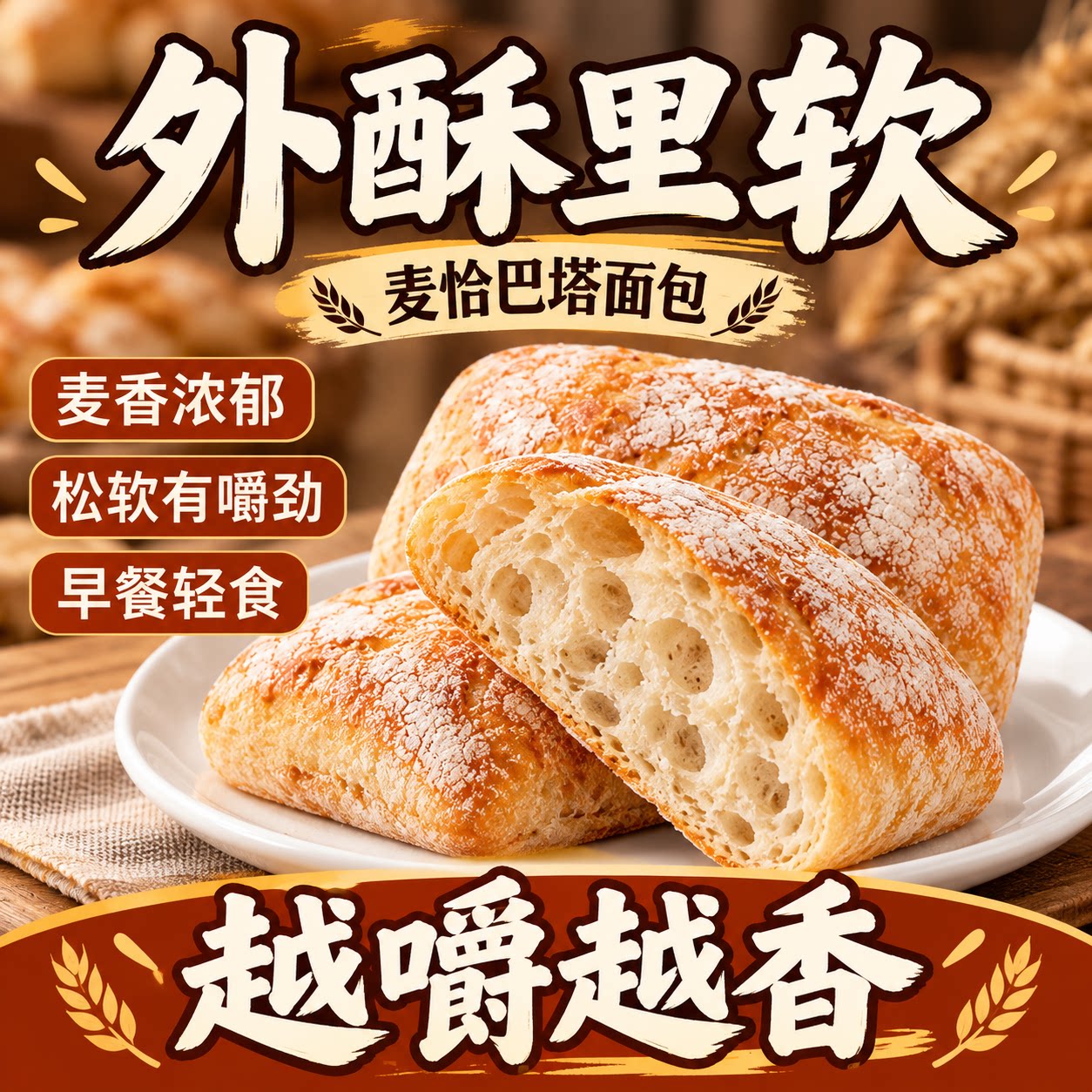 正品低脂全麦恰巴塔面包无糖无油早餐独立包装会员超市官方旗舰店图片