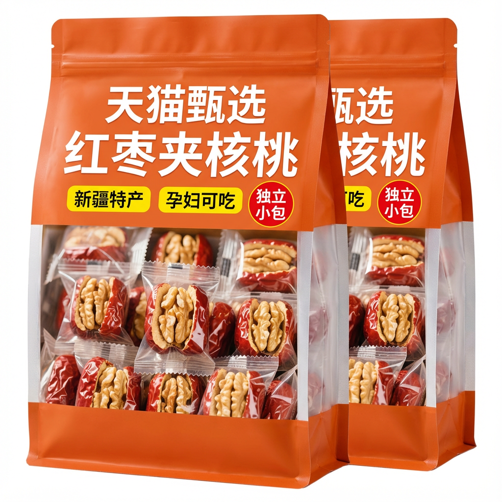 大红枣夹核桃仁真空小包装孕妇零食独立包装枣夹坚果过年年货礼盒