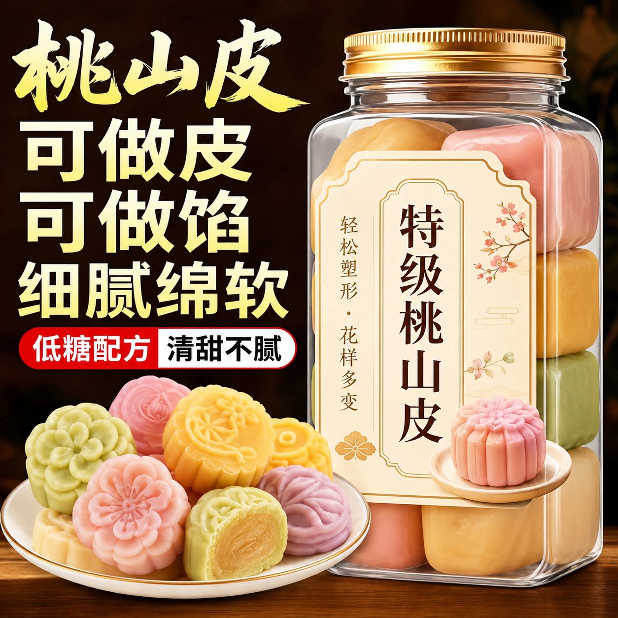 低糖桃山皮馅料牛奶抹茶奶黄馅冰皮流心月饼果子皮半成品家用烘焙