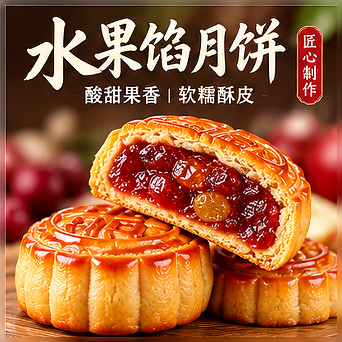老式广东水果馅月饼凤梨水蜜桃草莓哈密瓜多口味甜而不腻混合口味
