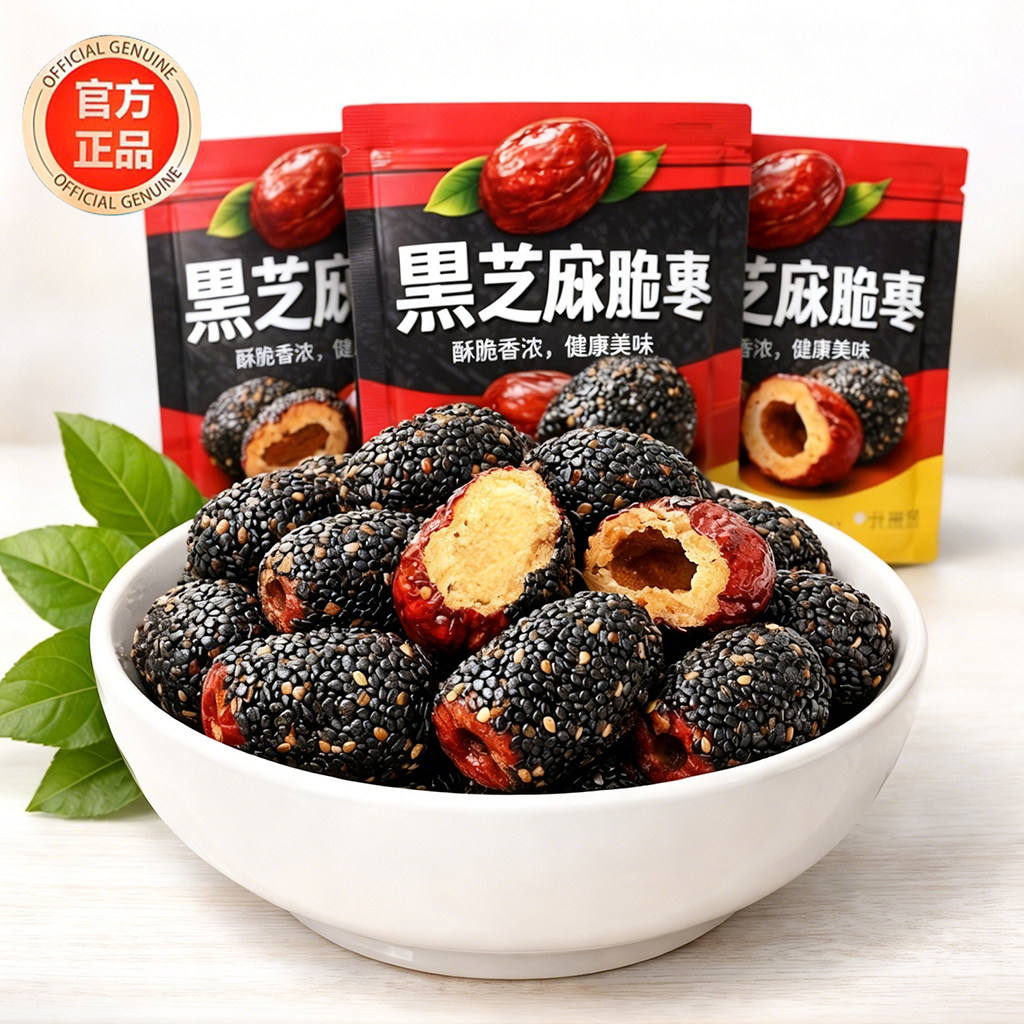 黑芝麻脆枣新疆红枣去核无核脆枣香酥脆休闲健康营养零食过年年货