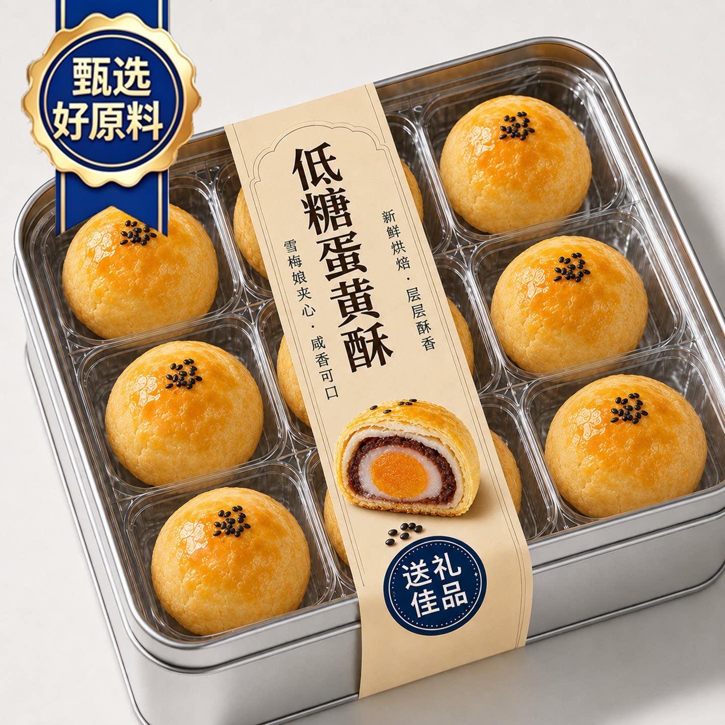 蛋黄酥低糖雪媚娘咸蛋黄流油红豆沙馅料超市同款蛋黄酥官方旗舰店