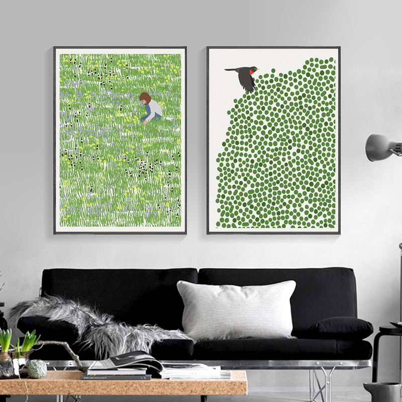 北欧小清新客厅沙发背景墙挂画餐厅墙面挂画原木风绿色植物装饰画图片