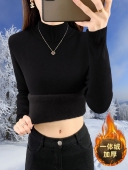 上衣 内搭套头保暖特厚打底针织衫 冬装 加绒加厚毛衣女士一体绒大码