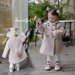 2026春季新款女宝宝带帽优质羊绒外套保暖兔子可爱熊女童毛呢大衣