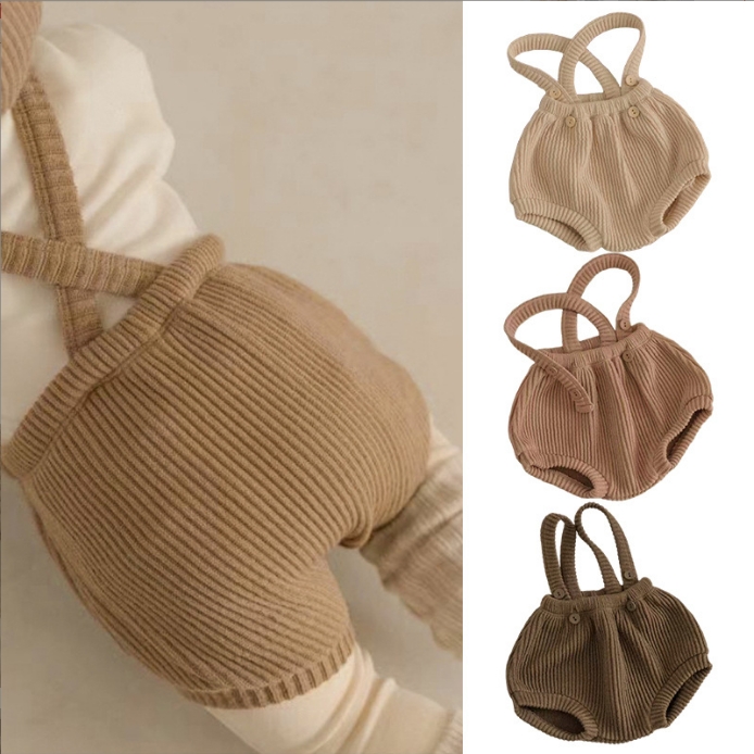 ins新生儿针织背带裤婴幼儿可爱大PP裤春季宝宝高腰包屁裤